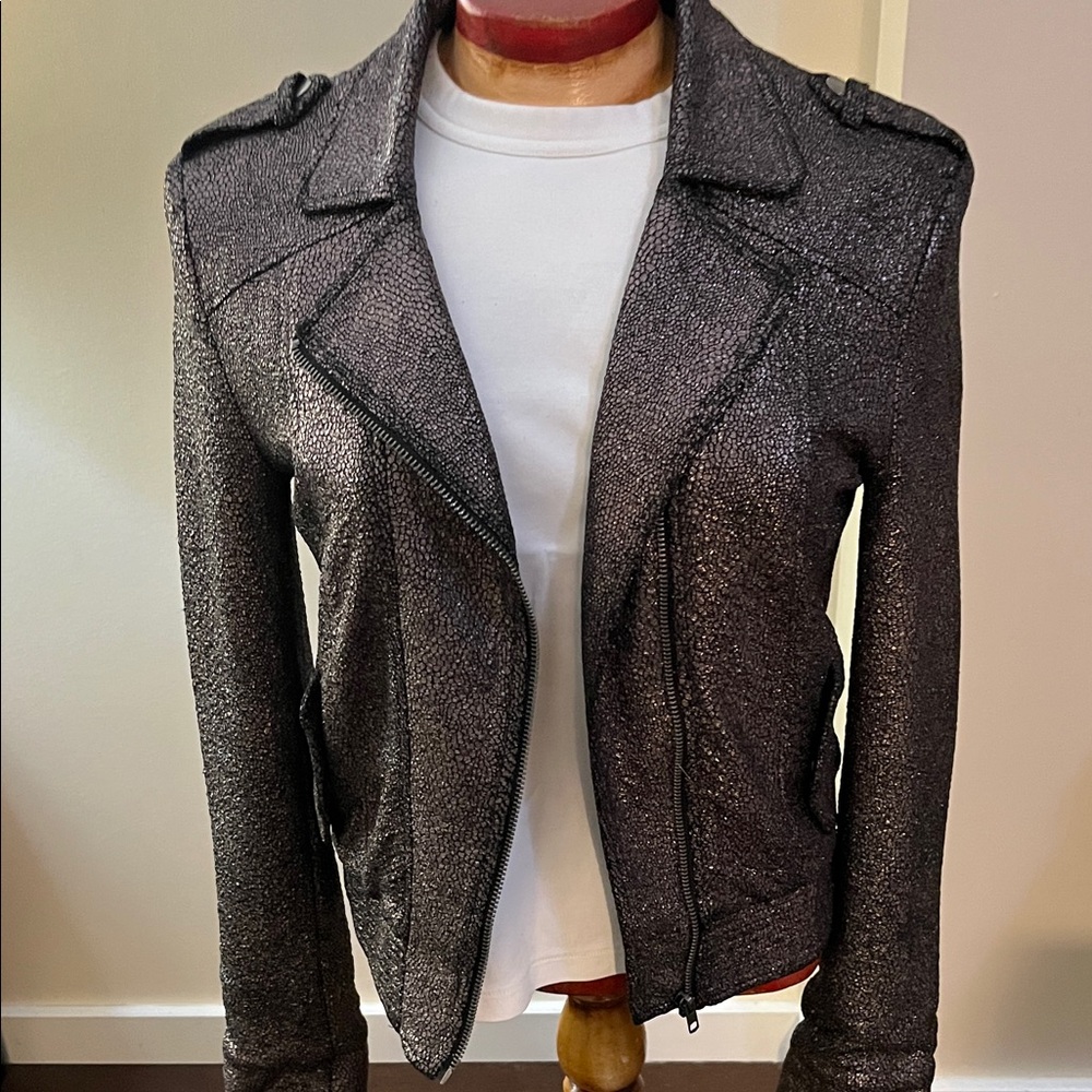 Shimmering Brown Metallic Moto Bomber Jacket